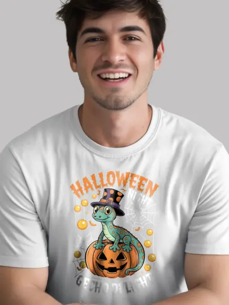 shirt white - Halloween spider webs - gecko halloween t-shirt