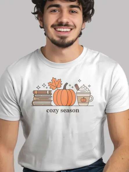 Minimalist Cozy Season T Shirt – Autumn Books & Pumpkin Tee - Image 12
