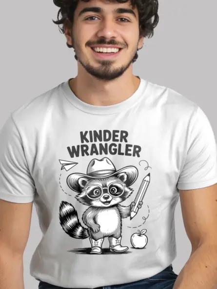 Adorable Kindergarten Teacher T-Shirt – Raccoon Kinder Wrangler Design - Image 11
