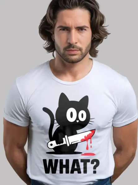 Murderous Cat with Knife T-Shirt – Funny Halloween Meme Graphic Tee - Image 12