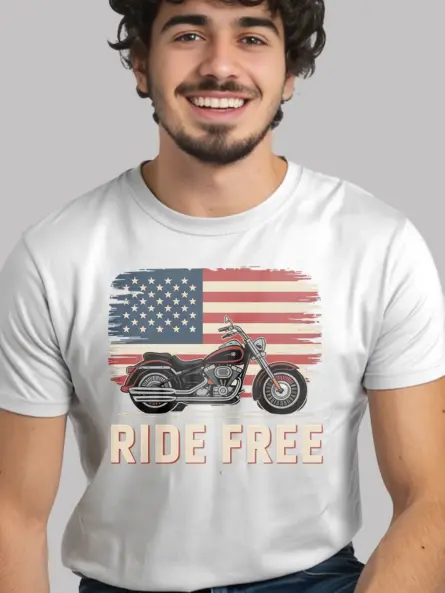 Bold Patriotic Biker T-Shirt – Ride Free with American Pride - Image 12