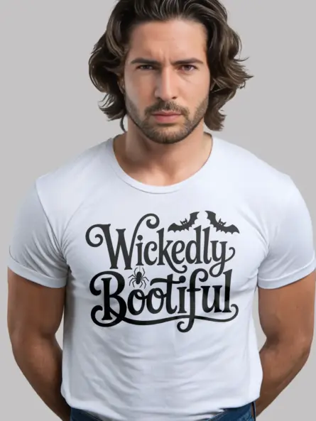 white shirt front view – wickedly bootiful design – wickedly bootiful Halloween shirt