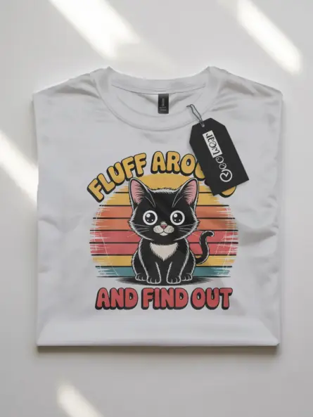 white lifestyle photo fluff around vintage funny cat shirt for women