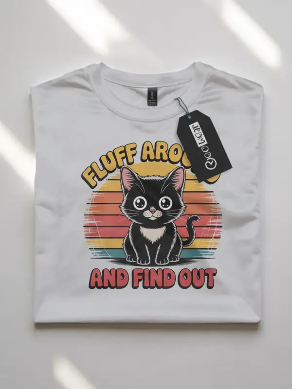 white lifestyle photo fluff around vintage funny cat shirt for women
