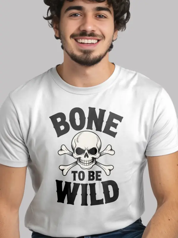 white bone to be wild biker halloween shirt front view