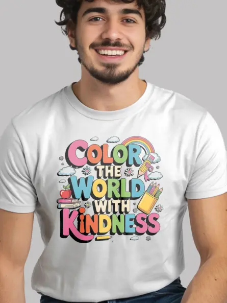 Color the World with Kindness T-Shirt – Retro Rainbow Style - Image 9