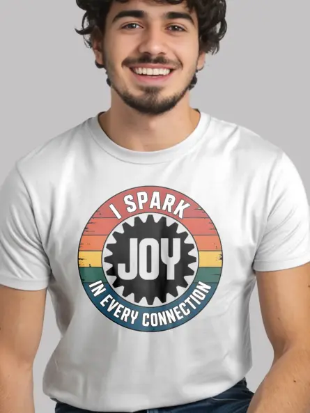Electrician Spark Joy T-Shirt Retro Badge Design - Image 9