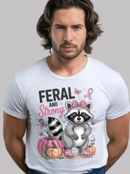 Feral and Strong Raccoon Shirt – Whimsical Breast Cancer Tee - Image 13