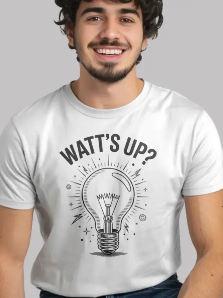 Funny Electrician Shirt - "WATT’S UP?" Light Bulb Pun Design - Image 12