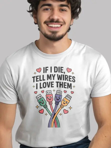 Funny Tech Lover T-Shirt with Cute Wires - Image 3