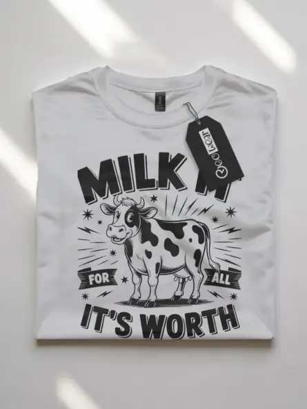 white front view milk it for all its worth shirt cartoon cow graphic