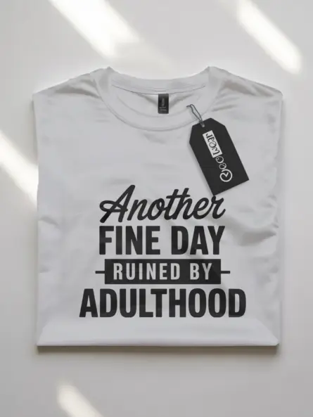 white Front view of black shirt with adulthood quote