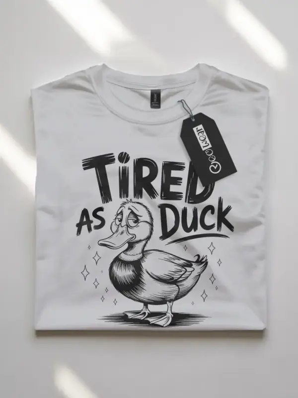 Front view white Tired As Duck Shirt tired as duck shirt