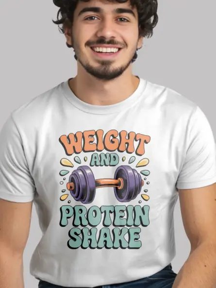 Bold Retro Fitness T-Shirt – Weight and Protein Shake 70s Gym Tee - Image 12