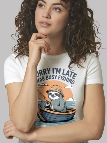 Funny Fishing T Shirt – Lazy Sloth Graphic Tee for Chill Anglers - Image 11
