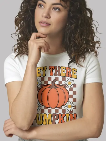 Hey There Pumpkin Shirt – Retro Fall Tee with Checkered & Daisy Design - Image 12