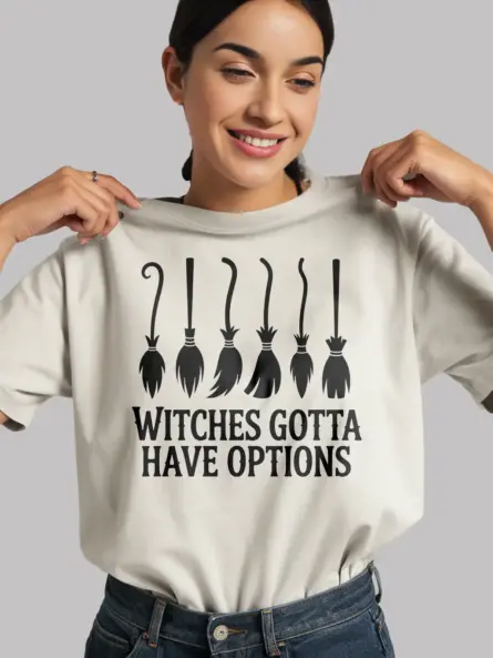 white tee with minimalist broomstick design