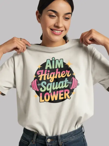 Retro "Aim Higher Squat Lower" Women's Squat Motivation T-Shirt - Image 11
