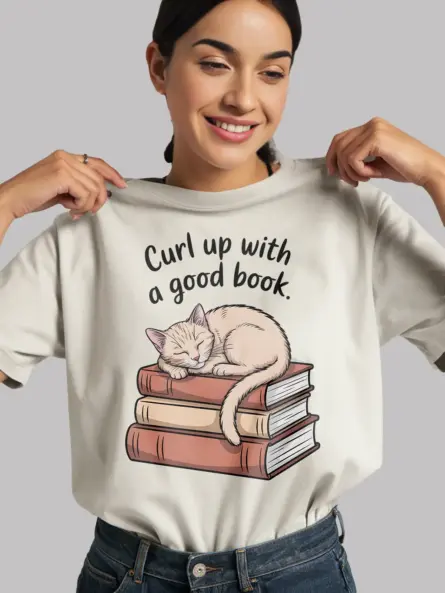 Cozy Bookworm Cat Shirt – Curl Up with a Good Book Tee - Image 9