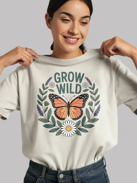 Butterfly Nature T-Shirt – “Grow Wild” Floral Garden Graphic Tee - Image 12