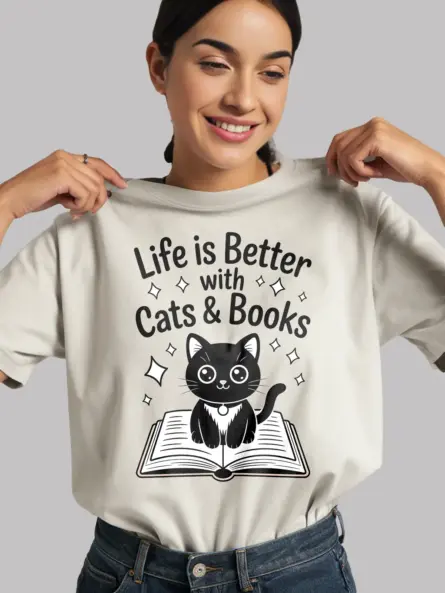 Charming Cat Book Lover Shirt – Cute Kawaii Tee for Readers - Image 12