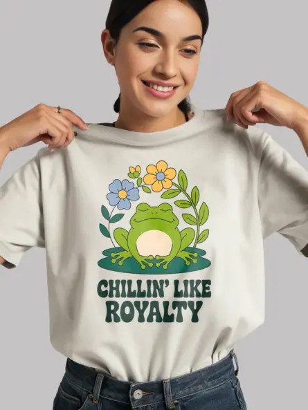Cottagecore Frog T-Shirt – Chillin’ Like Royalty Tee for Nature Lovers - Image 11