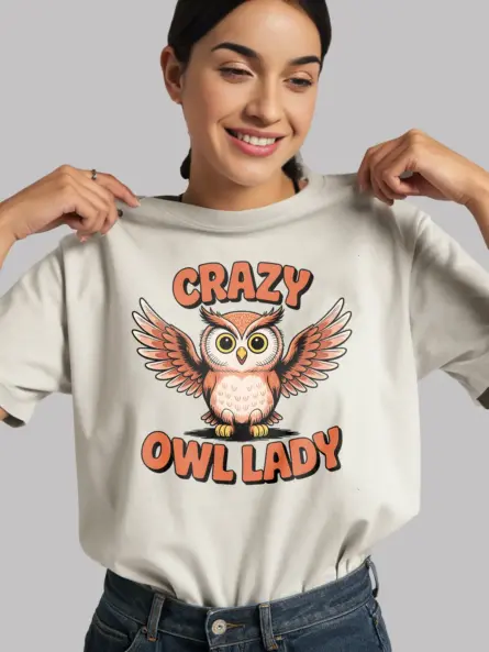 Crazy Owl Lady T-Shirt for Women – Funny Retro Bird Lover Tee - Image 6