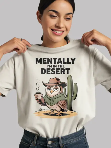Desert Vibes T-Shirt – Funny Cowboy Owl Coffee Graphic Tee - Image 12