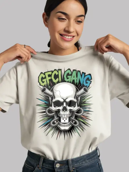 White Front View - GFCI Gang Electrician Skull T-Shirt