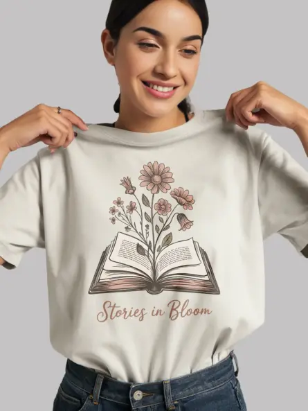 Stories in Bloom Floral Book Lover T-Shirt - Image 12