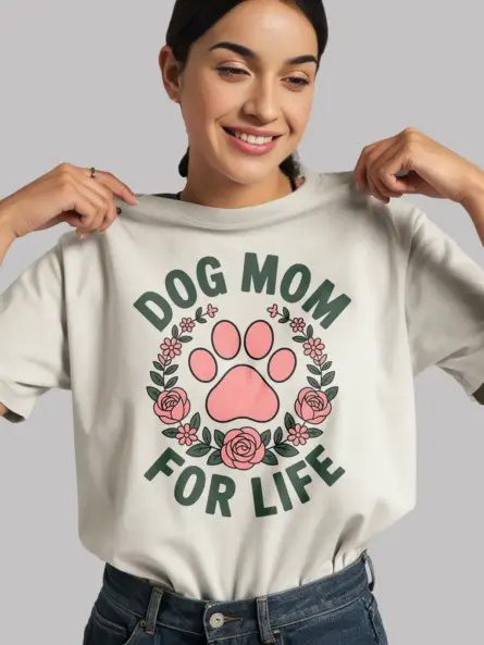 Floral Dog Mom Shirt – Vintage “Dog Mom for Life” Paw Print Tee - Image 12