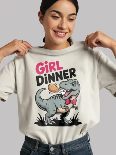 Girl Dinner T-Shirt – Cute Dinosaur Meme Graphic Tee for Foodie Fans - Image 12