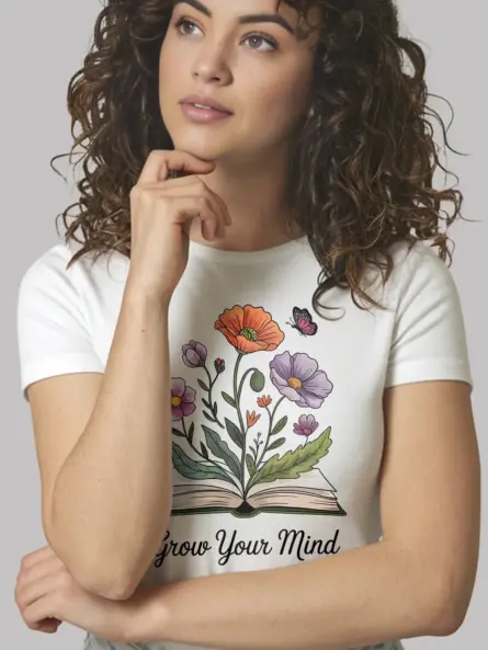 Inspiring Grow Your Mind T-Shirt – Botanical Book Lover Tee for Women - Image 12