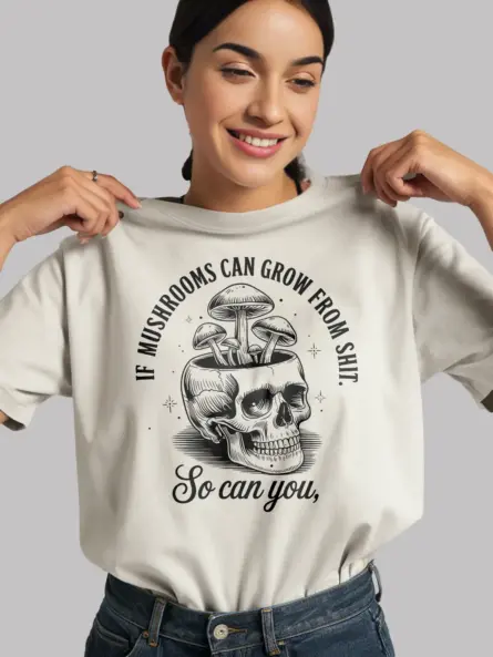 white if mushroom can grow funny mushroom skull shirt