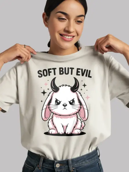 Kawaii Bunny T-Shirt with Attitude – Soft But Evil Graphic Tee - Image 13