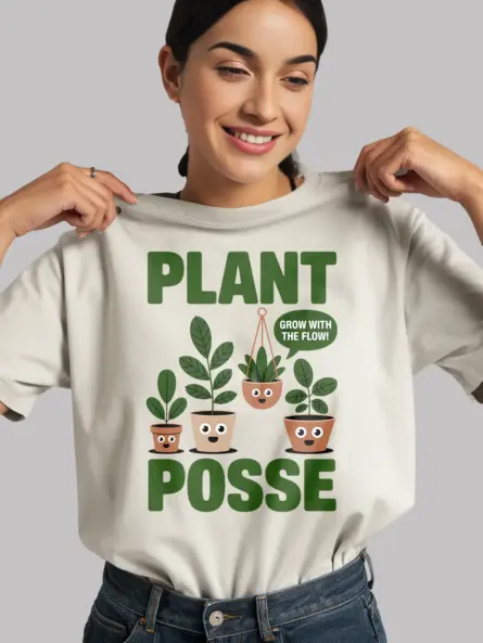 Minimalist Plant Parent T-Shirt – “Plant Posse” Cartoon Houseplant Tee - Image 12