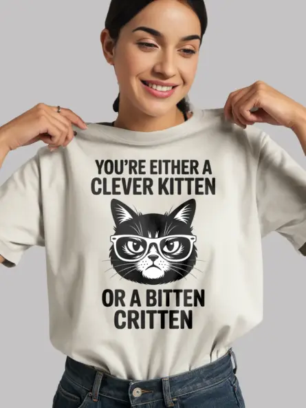 Witty Sarcastic Cat T-Shirt – Clever Kitten or Bitten Critten Tee - Image 12