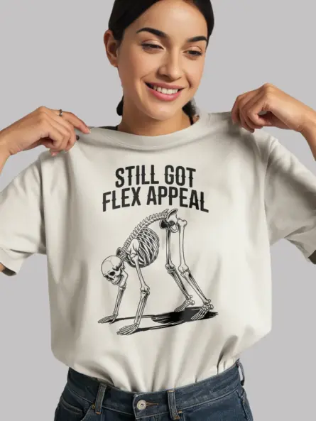 Bold Skeleton Yoga Shirt – Still Got Flex Appeal Humor Tee - Image 12
