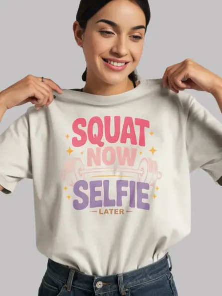 Fierce Squat Now Selfie Later T-Shirt – Retro Gym Glam - Image 11