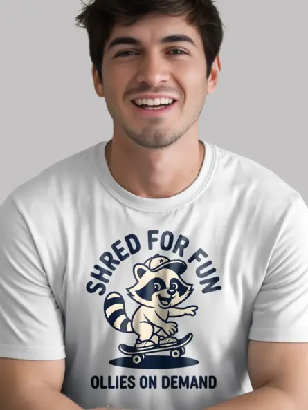 Skateboard Raccoon T-Shirt – Funny Shred for Fun Streetwear Tee - Image 12