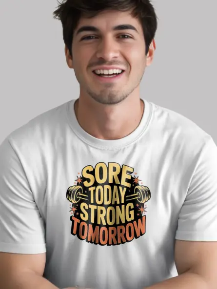 Inspiring Sore Today Strong Tomorrow T-Shirt for Gym Motivation - Image 11