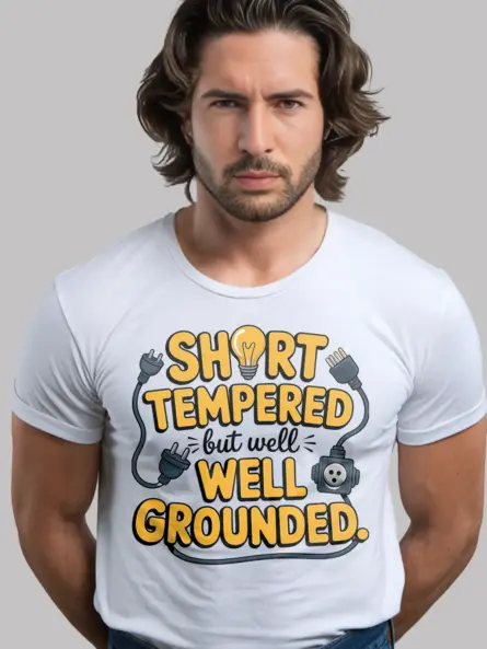 Well Grounded Electrician T-Shirt – Funny Short Tempered Cartoon Tee for Engineers - Image 2
