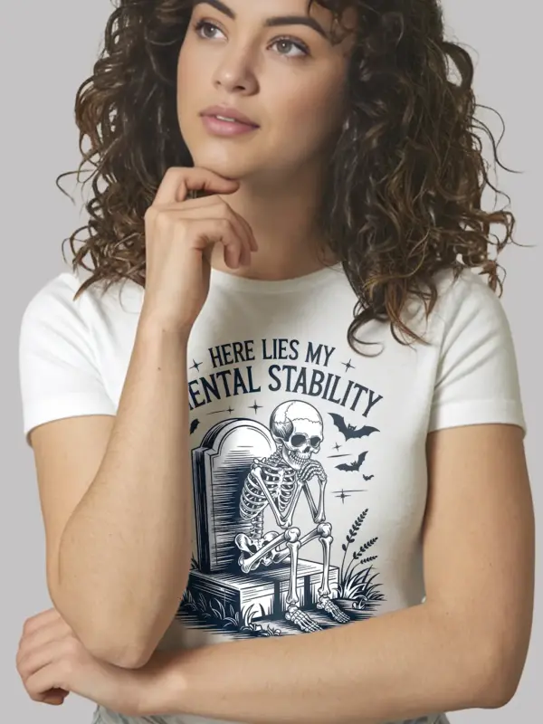 White lifestyle – burnout culture humor tee mental stability skeleton t-shirt white