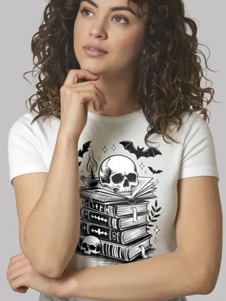 Haunted Library Skull T-Shirt for Bookworms & Dark Academia Fans - Image 12