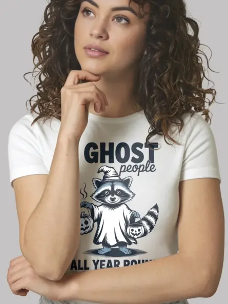 White front view – I Ghost People All Year Round raccoon ghost t-shirt white