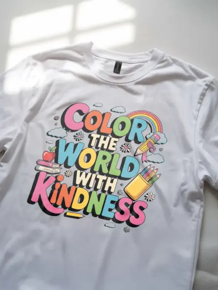 Color the World with Kindness T-Shirt – Retro Rainbow Style - Image 8