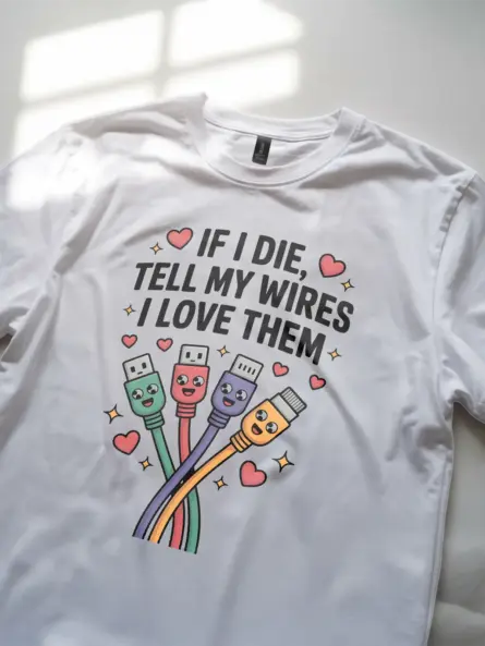 Funny Tech Lover T-Shirt with Cute Wires - Image 2