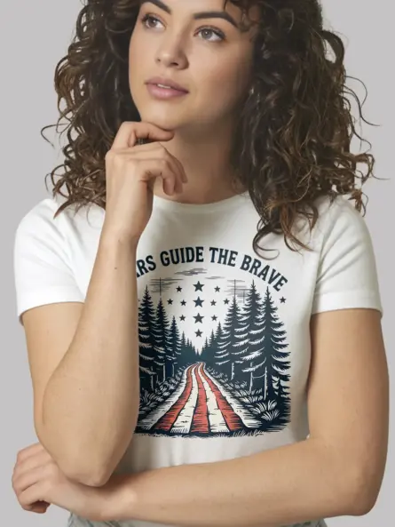 Patriotic Forest American Flag T-Shirt – Stars Guide the Brave - Image 12