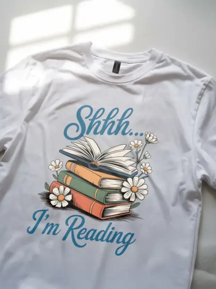 Shhh I'm Reading Shirt – Cozy Cottagecore Floral Tee for Book Lovers - Image 11