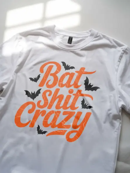 white Shirt Lifestyle Shot – Bat Shit Crazy – funny bat Halloween t-shirt